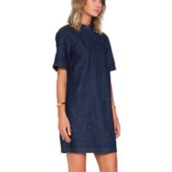 NWT GUESS  mini pocket  Slit front dark denim shift mini dress M - Picture 5 of 17